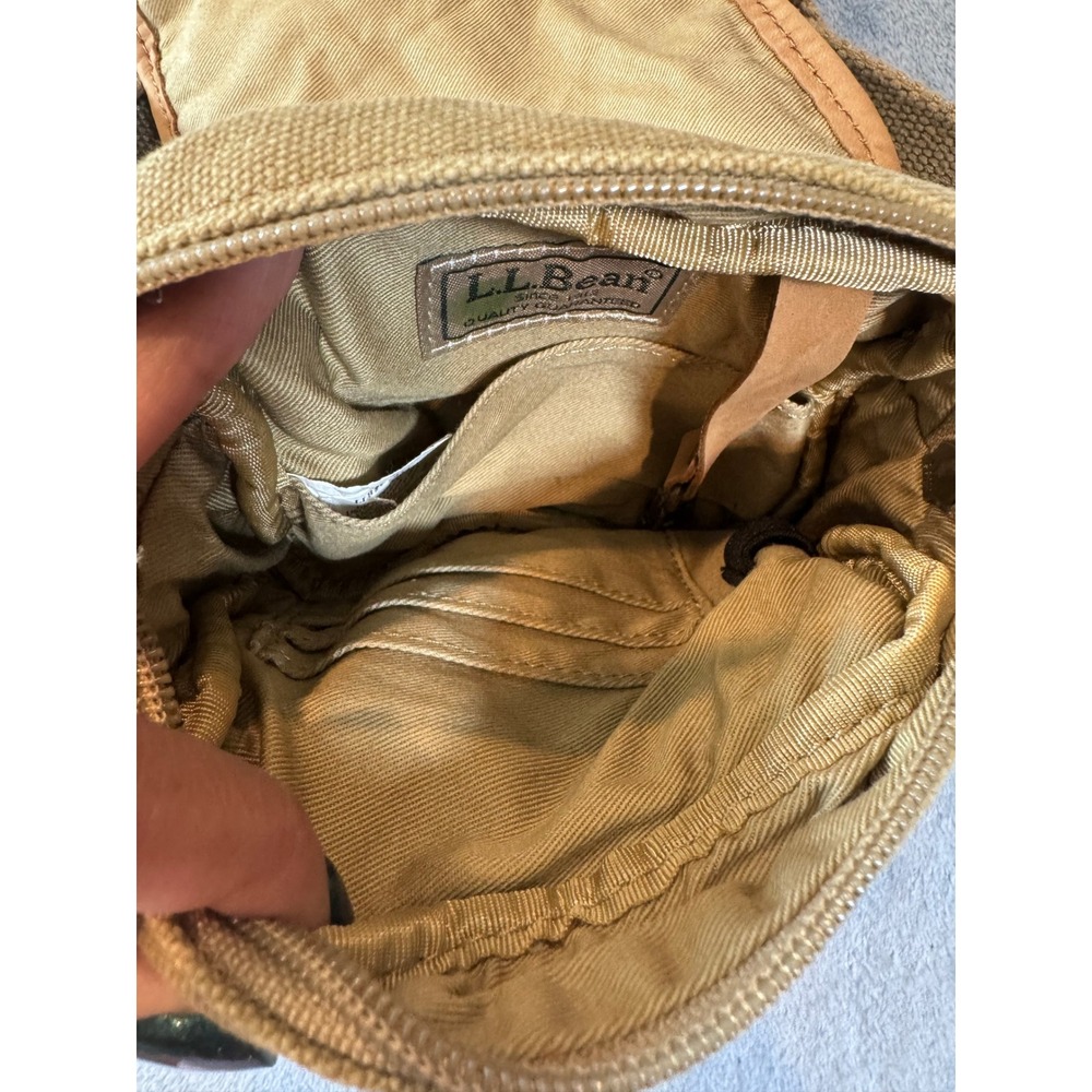 L.L. Bean Canvas Leather Trim Crossbody Bag OS Khaki Magnetic Flap Pocket - Picture 7 of 8